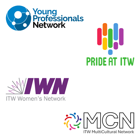Logos of four ITW networks at HOBART – representing diversity, equity, and collaboration.