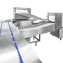 HOBART FLOW Line with conveyor technology and blue guide lines made of stainless steel