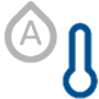 Icon image showing a grey droplet with the letter “A” and a blue thermometer – representing water quality and temperature control.