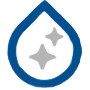 Icon of a blue water droplet with two grey stars – representing purity, cleanliness, or water quality.