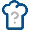 Icon of a blue chef’s hat with a grey question mark – representing culinary questions or unknown cooking functions.