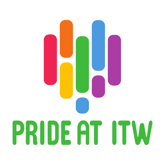 “PRIDE AT ITW” logo featuring colorful rainbow bars above the green text.