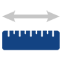 Icon showing a ruler with a double‑sided arrow above it, representing the measurement of length