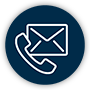  Icon showing a telephone handset combined with an envelope symbol, representing contact options such as phone support, email communication and customer inquiries in a professional environment.