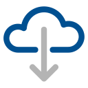 Icon showing a cloud with a downward arrow symbolizing cloud download or data transfer.