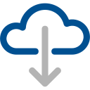 Icon showing a cloud with a downward arrow symbolizing cloud download or data transfer.